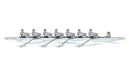 Rowing Team Synchronized Effort on Water © sufyan
