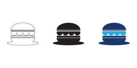 Fototapeta premium Three Minimalist Burger Icons Presented In Outline Solid And Colored Styles