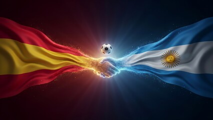 Fototapeta premium Spain Argentina Flags Sportsmanship Handshake Concept, World Cup 2026 Final Unity Design