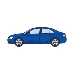 Fototapeta premium Blue electric car driving on a plain white background.