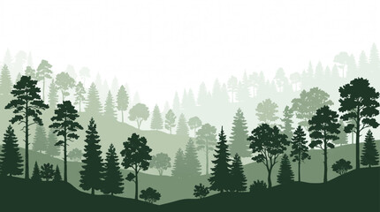 Fototapeta premium Panoramic Forest Landscape Silhouette with Layered Pine Trees