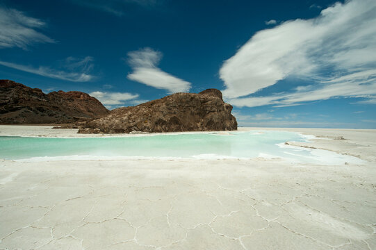 small lagoon at largest salt flat in world, Salar de Uyuni, Uyuni, Bolivia
