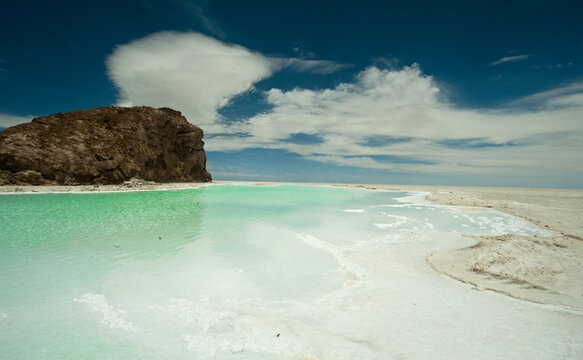small lagoon at largest salt flat in world, Salar de Uyuni, Uyuni, Bolivia