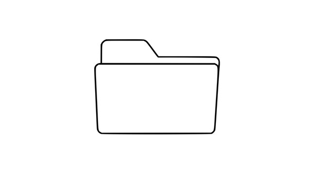 A clean black and white line art vector icon of a single folder, perfect for representing document storage, file management, and digital organization systems in user interfaces.