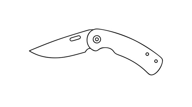 A sturdy folding pocket knife illustrated in crisp black and white line art, suitable for wilderness expedition logos, hunting club materials, or masculine product packaging.