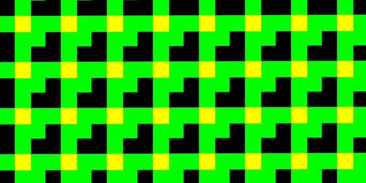 Seamless geometric vector pattern with repeating pixel step blocks in green and black. Abstract retro background suitable for textiles, wallpapers, branding, packaging, and digital graphics.