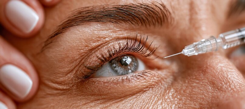 Extreme close up of a cosmetic dermal filler injection Procedure for rejuvenating facial patient.