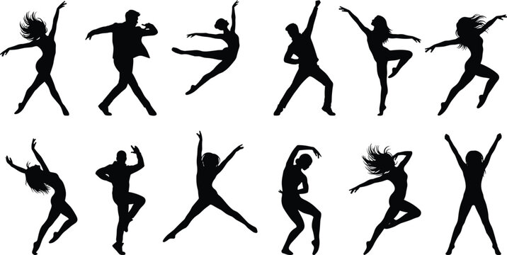 Dancer Silhouette Vector Set Dancing People Black SVG Clipart Collection for Performance Design