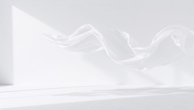Abstract white flowing fabric wave with natural sunlight