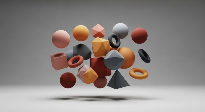 Colorful Geometric Shapes Floating in Mid Air.