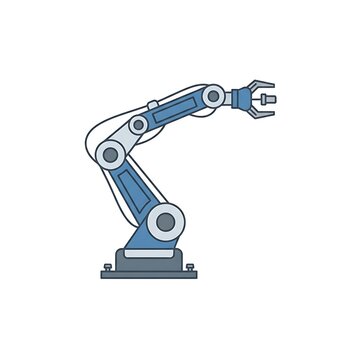 Industrial robotic arm in blue and white.