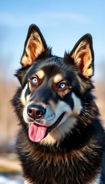 Majestic, loyal black Siberian husky with shining eyes, dog, characteristics