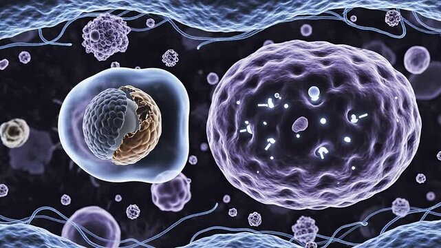 Detailed Visualization of Cellular Structures Highlighting Dividing Cell and DNA Interactions in a Scientific Biological Context