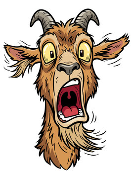Funny cartoon goat screaming with wide eyes