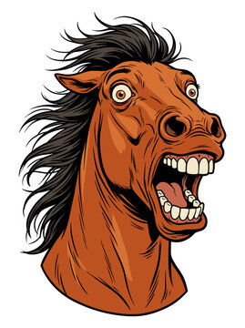Funny cartoon horse head with a wide open mouth