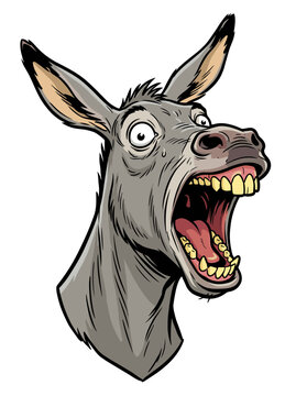 Funny cartoon donkey head with wide open mouth