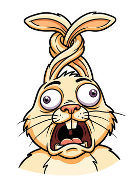 Funny cartoon rabbit with ears tied in a knot