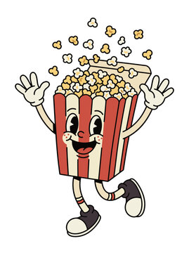 Retro cartoon popcorn character mascot