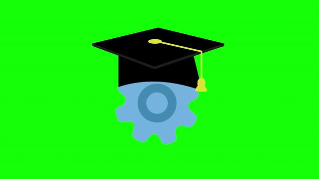 Graduation Cap on Gear Technical Education Professional Skills Animation 