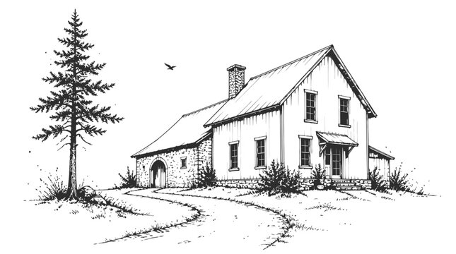 House with tree and path in rural area