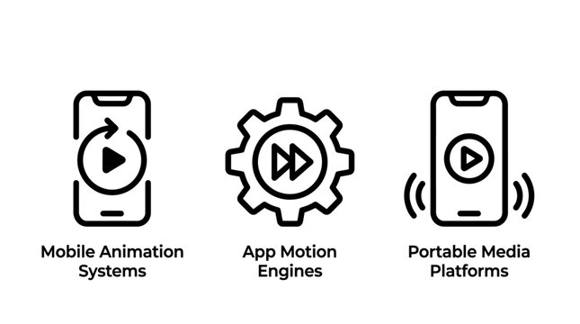 Mobile systems app motion engines portable media platforms icons with animation portable platform smartphone interface technology streaming software application development wireless