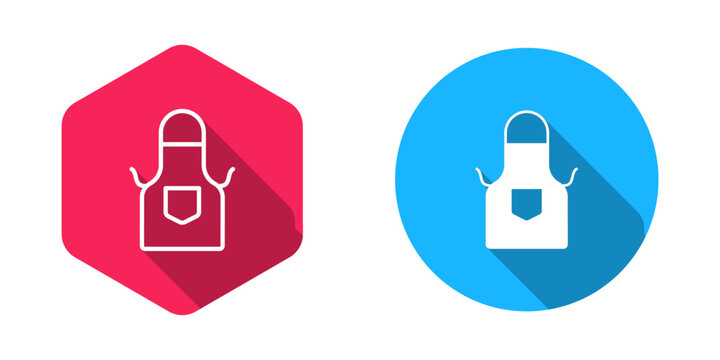Filled and outline Kitchen apron icon isolated with long shadow background. Chef uniform for cooking. Vector