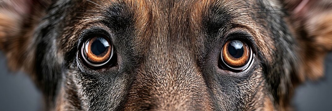 Close Up Portrait Of A German Shepherd Dog Showcasing Expressive Amber Eyes On A Clean Background