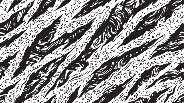 Monochromatic tiger stripe pattern with hand drawn doodle textures