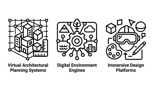 Virtual architectural planning and digital design systems with architecture planning construction technology software modeling innovation building visualization engineering development