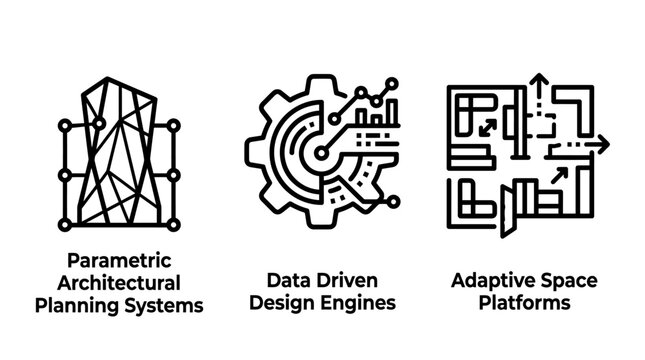 Parametric architectural planning and data driven design icons with parametric architecture planning adaptive technology engineering structures geometry modelling innovation software