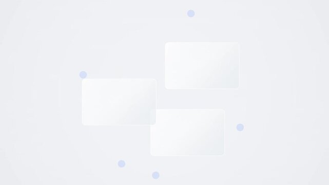 floating translucent rectangles with rounded corners and scattered light blue dots on pale gray background