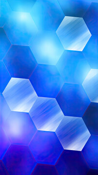 Blue hexagonal abstract background with gradient and brushed texture.