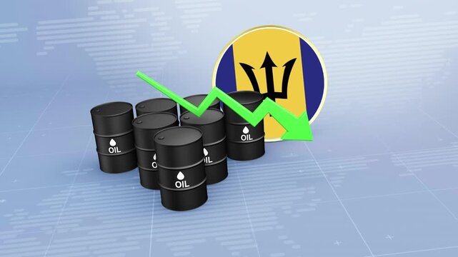Barbados Crude Oil Price Decline with Oil Barrels and Downward Green Arrow
