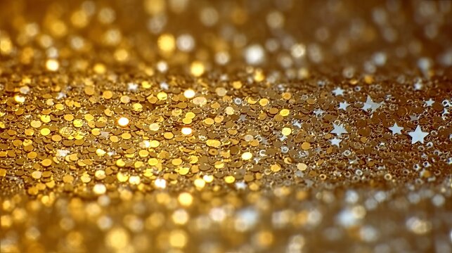 Abstract Gold Sequins Background Featuring Shimmering Yellow Textures And Sparkling White Starlets