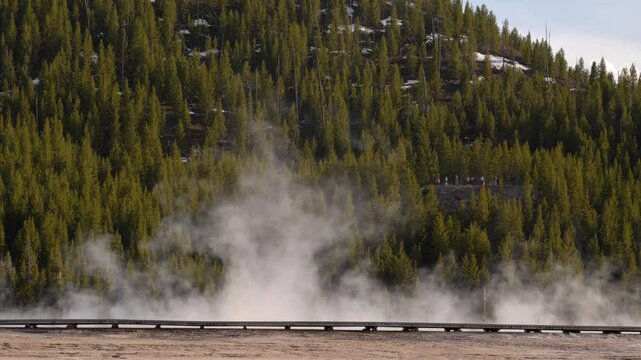 Grand Prismatic Spring Steam In Yellowstone National Park Wyoming