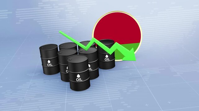 Belarus Crude Oil Price Decline with Oil Barrels and Downward Green Arrow