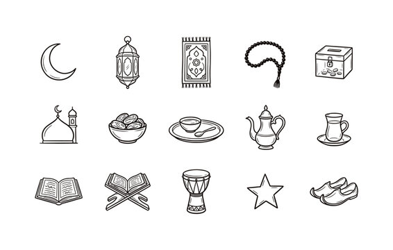 Ramadan and islamic culture icon collection with religious symbols