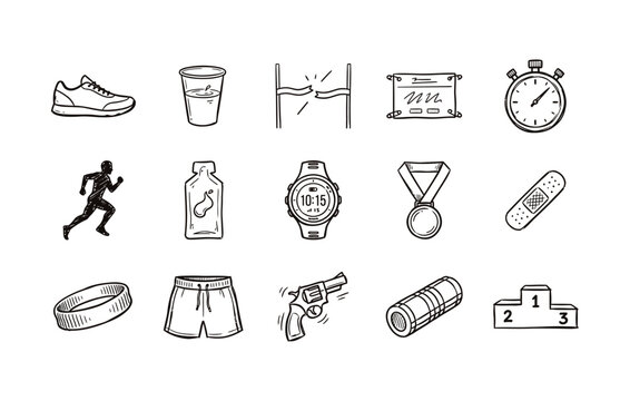 Running and marathon icon collection for athletic race training