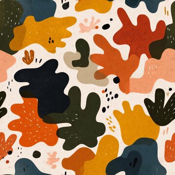 Seamless Abstract Pattern with Organic Shapes in Neutral Earth Tones Flat Minimalist Vector Design