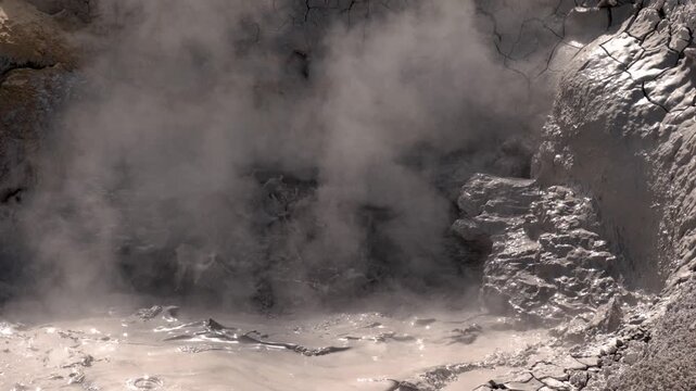 Hydrothermal Steam Mud Volcano In Yellowstone National Park Wyoming
