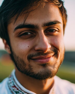 Dapper Man Donning Traditional Indian Kurta in Rich Indigo Pattern, Exuding Cultural Pride and Warmth Outdoors