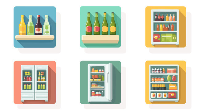 Various Refrigerated Display Cases Filled With Bottles And Food Products