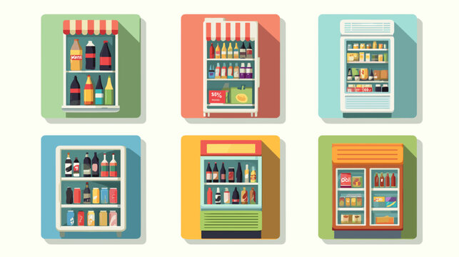 Various Store Displays With Bottled Drinks Canned Goods And Packaged Snacks