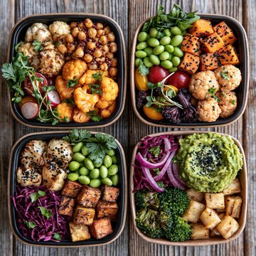 Healthy plant-based meal prep bowls for balanced nutrition