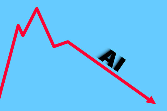 AI sliding down downward trend arrow as artificial intelligence stock market crash illustration