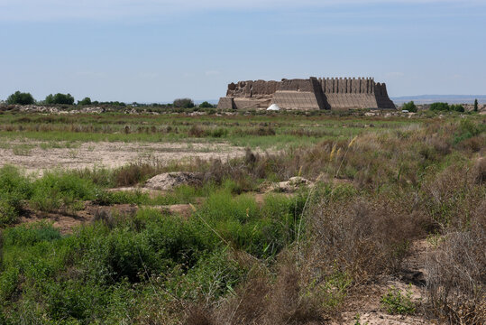 View at Kyzyl-Kala frotress on the desert near Urgench in Uzbekistan
