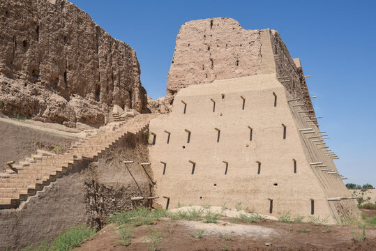 View at Kyzyl-Kala frotress on the desert near Urgench in Uzbekistan