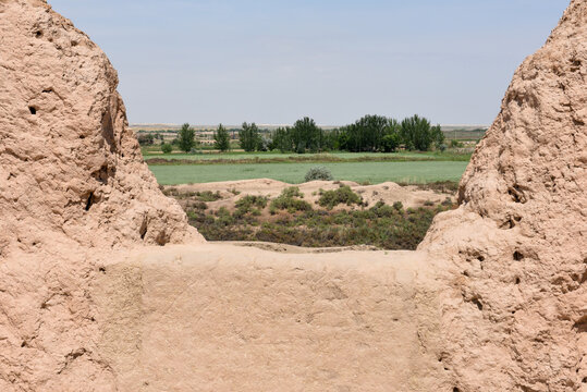 View at Kyzyl-Kala frotress on the desert near Urgench in Uzbekistan