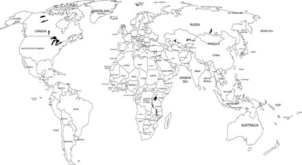 Fototapeta premium World Map with Country Names and Borders, Detailed Political Outline Vector