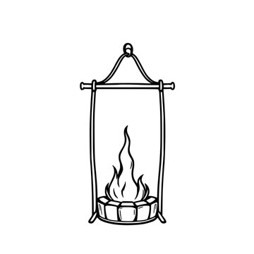 Minimalist line art of a vintage bellows for a fireplace, hearth decor, simple fluid strokes, isolated on white. set with simple line art design featuring sketches, drawings, vector graphics with m...